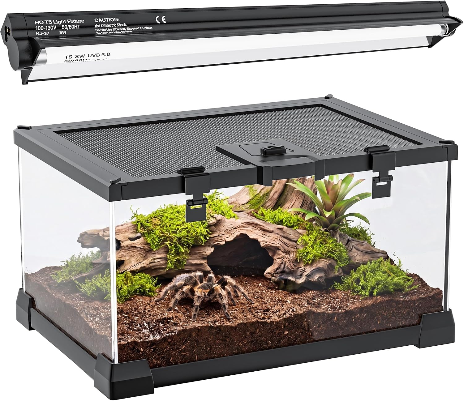 2.5 Gallon Fully Assembled Glas Reptile Enclosure with 8W T5 UVB 10.0 Reptile Light Fixture Combo Kit
