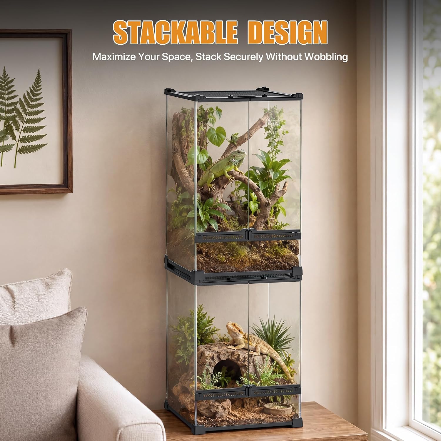 11 Gallon Fully Assembled Glass Reptile Enclosure,12"x 12" x 18" | Front Opening Tall Reptile Terrarium Tank for Crested Geckos, Tree Frogs & Other Arboreal Reptiles and Amphibians thumbnail 4