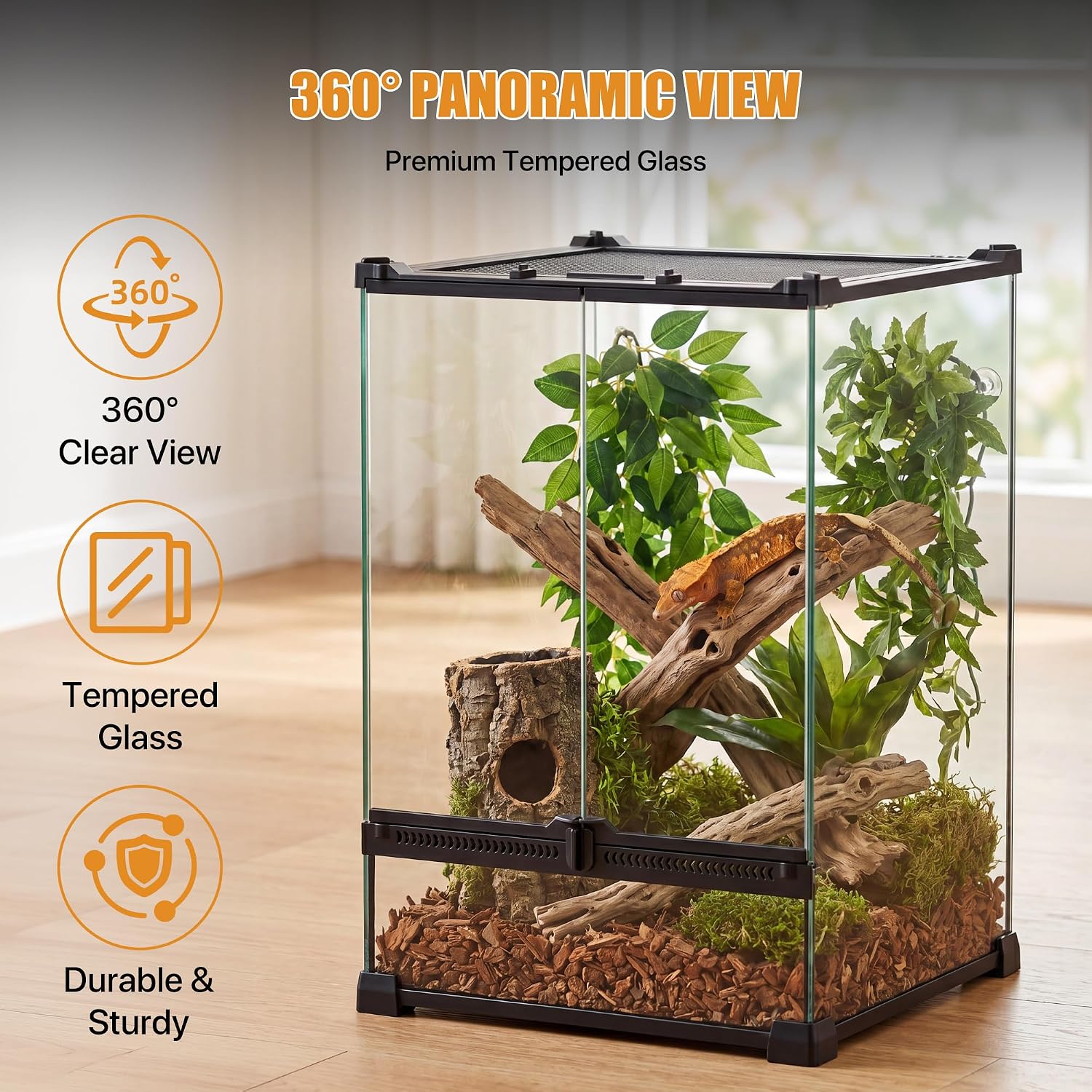 11 Gallon Fully Assembled Glass Reptile Enclosure,12"x 12" x 18" | Front Opening Tall Reptile Terrarium Tank for Crested Geckos, Tree Frogs & Other Arboreal Reptiles and Amphibians thumbnail 3