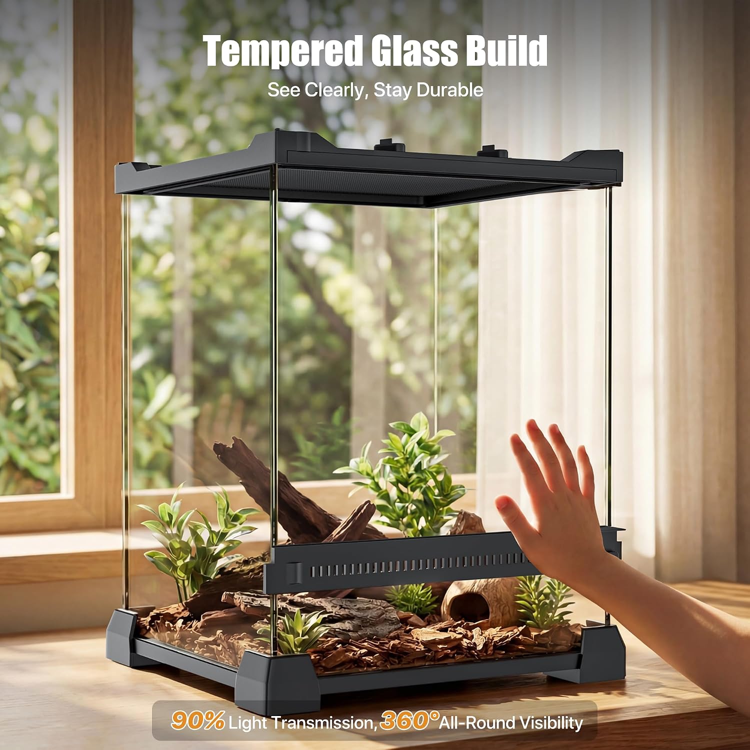 6 Gallon Fully Assembled Glass Reptile Enclosure,10"x 10" x 14" | Front Opening Tall Reptile Terrarium Tank for Baby Crested Geckos, Tree Frogs, Praying Mantises, Jumping Spiders thumbnail 2