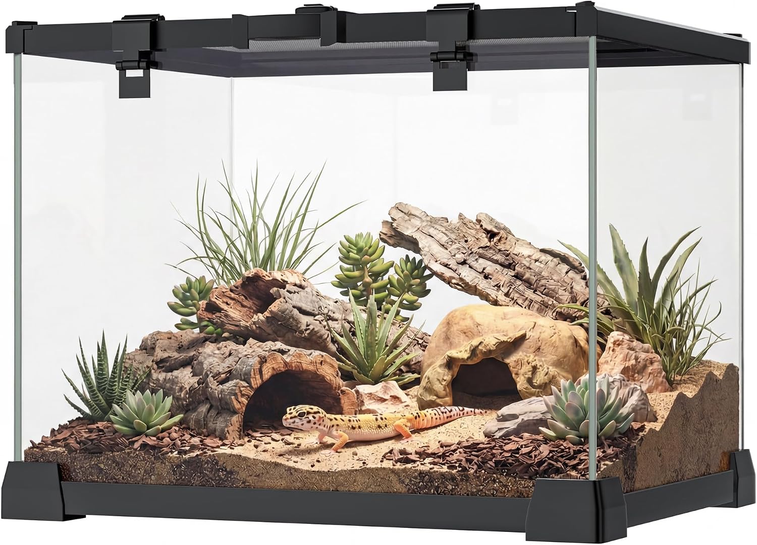 15 Gallon Fully Assembled Glass Reptile Enclosure, 20" x 12" x 14" | Escape-Proof Top Opening Terrestrial Reptile Terrarium Tank for Leopard Geckos, Corn Snakes, Frogs & Hermit Crabs