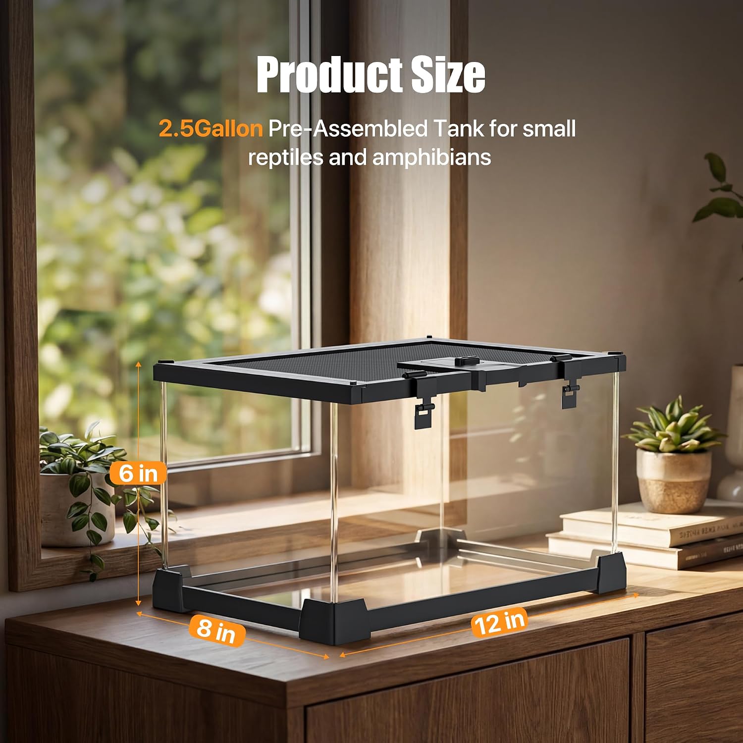 2.5 Gallon Fully Assembled Glass Reptile Enclosure, 12" x 8" x 6" | Small Reptile Terrarium Tank for Tiny Terrestrial Reptiles, Amphibians & Invertebrates thumbnail 8