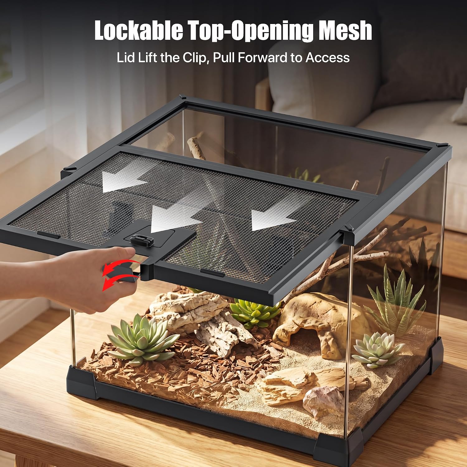 15 Gallon Fully Assembled Glass Reptile Enclosure, 20" x 12" x 14" | Escape-Proof Top Opening Terrestrial Reptile Terrarium Tank for Leopard Geckos, Corn Snakes, Frogs & Hermit Crabs thumbnail 4