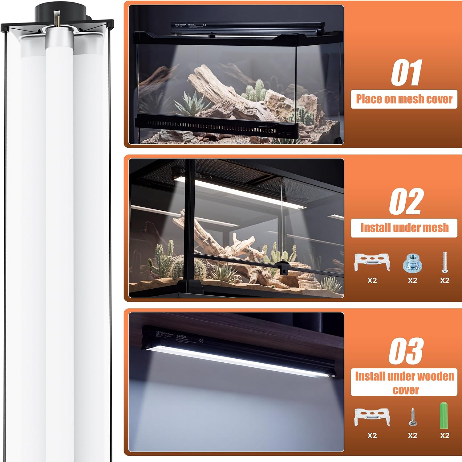 T5 UVB 10.0 Reptile Light Fixture Combo Kit (22Inch) | 14W UVB 10.0 Light Bar with T5 HO Terrarium Hood Light Fixture for Desert Reptiles, Bearded Dragons, Lizards, Tortoises thumbnail 2