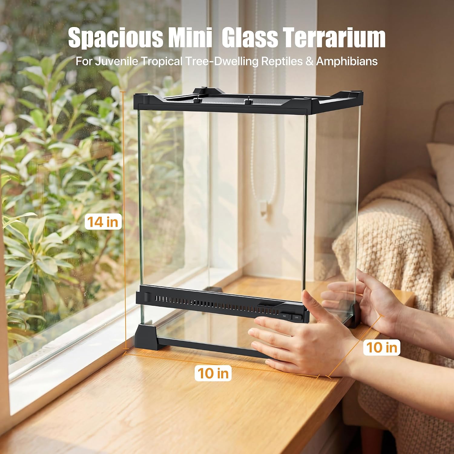 6 Gallon Fully Assembled Glass Reptile Enclosure,10"x 10" x 14" | Front Opening Tall Reptile Terrarium Tank for Baby Crested Geckos, Tree Frogs, Praying Mantises, Jumping Spiders thumbnail 8